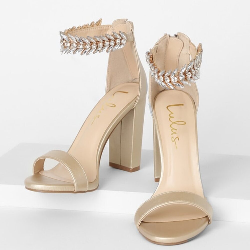Lulus Mylan Gold Ankle Strap Heels - Size 6.5